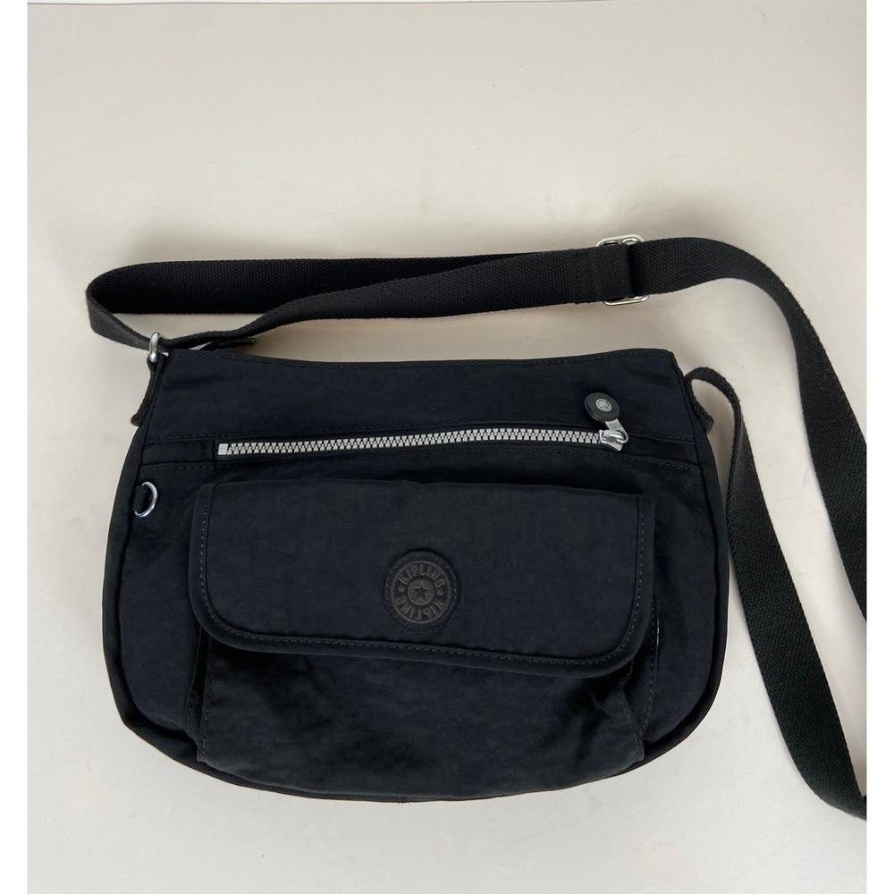 Kipling Black Crossbody Bag Adjustable Strap Multi Pocket Boho Hippie Nylon - Picture 2 of 9